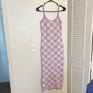 Amazon Purple and White Checkered Midi Dress
